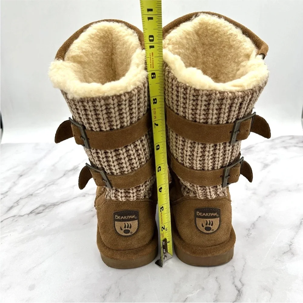 Bearpaw Boots Womens Size 6.5 Boshie Suede Knit Faux Fur Winter